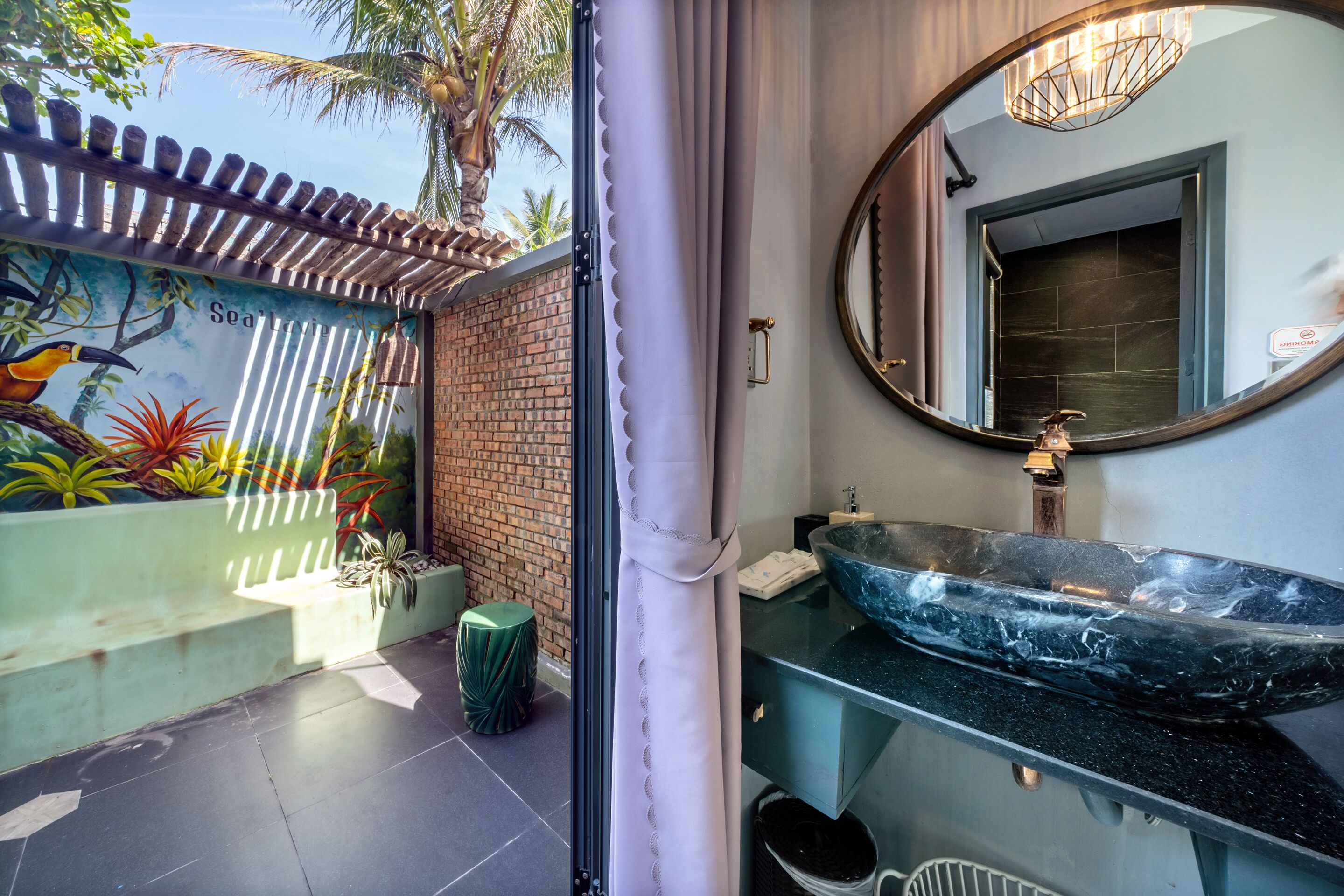 family room with poolview | terrace/patio