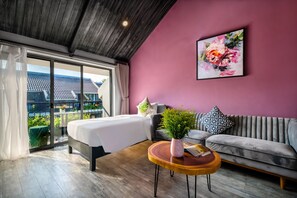 Family Studio Room Poolview with Balcony and Bathtub | Premium bedding, minibar, in-room safe, desk