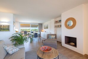 TV, fireplace