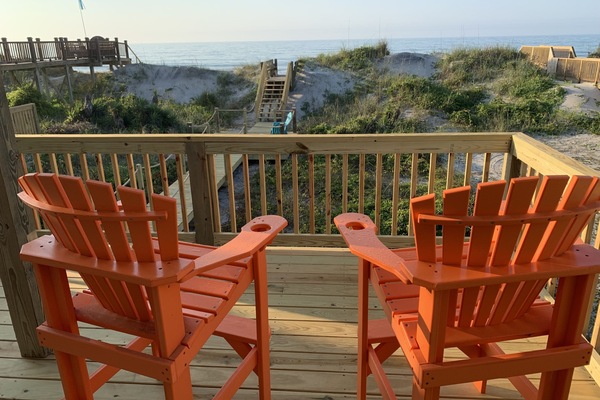relax on this large outside deck only steps from private beach!