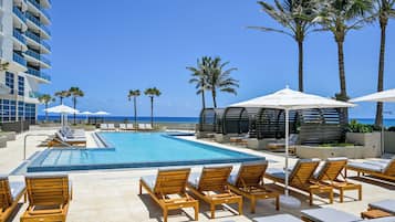 2 outdoor pools, pool umbrellas, pool loungers