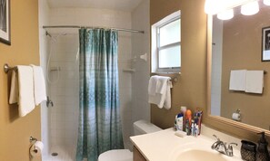 Combined shower/tub, hair dryer, towels, soap - Relaxing vacation home in Logan gate village (Tampa)