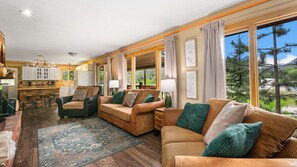 Smart TV, fireplace, DVD player, books