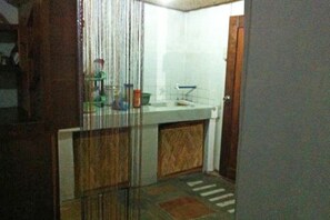 Shower, towels, soap, toilet paper