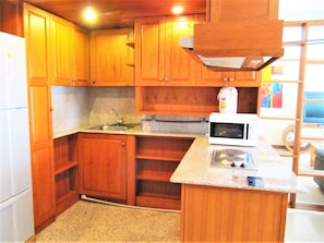 Apartment, Multiple Beds | Private kitchen | Fridge, microwave, stovetop, electric kettle