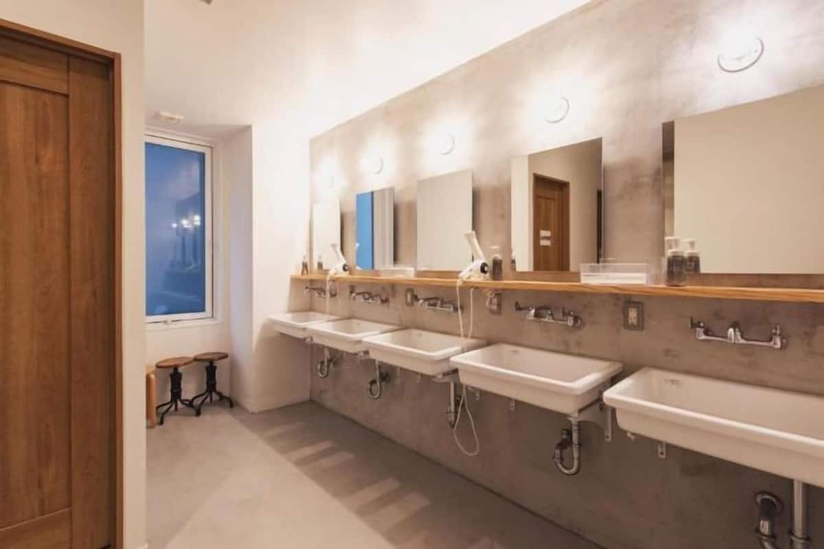Combined shower/bathtub, hair dryer, electronic bidet, towels
