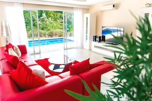 TV, DVD player, stereo