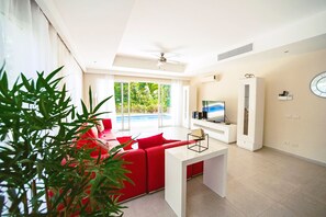 TV, DVD player, stereo