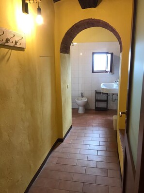 Dusche, Haartrockner, Bidet, Toilettenpapier