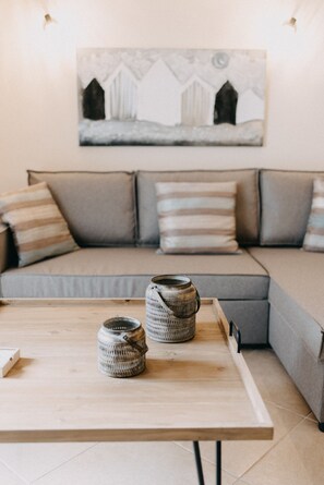 Deluxe Apartment, 1 Queen Bed with Sofa bed, Kitchen, Courtyard View | Living area | Flat-screen TV - Best House Central Luxury Apartment (Patras)