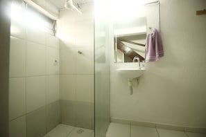 Shower, hair dryer, soap