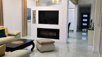 TV, fireplace