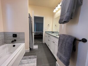 Combined shower/tub, jetted tub, hair dryer, bidet