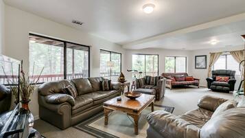 TV connectée, cheminée, lecteur de DVD, table de tennis de table