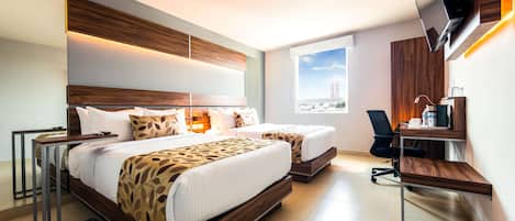 Memory-foam beds, in-room safe, desk, laptop workspace