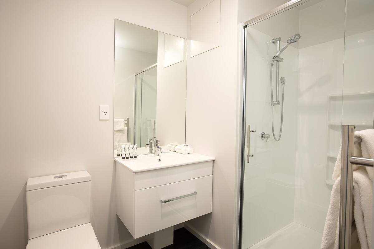 shower, rainfall showerhead, free toiletries, hair dryer