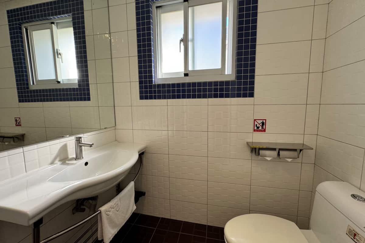 shower, hair dryer, slippers, towels