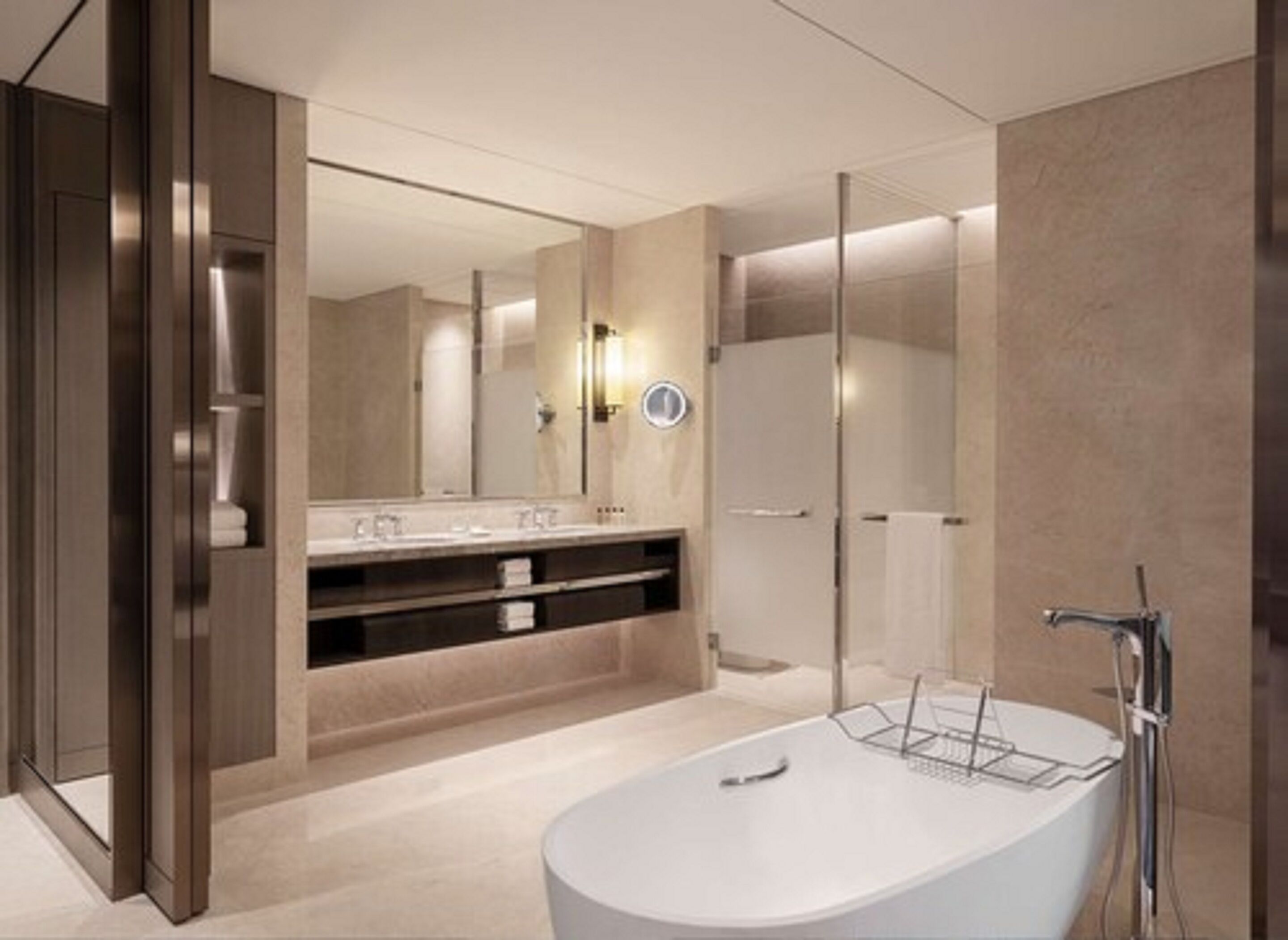 separate bathtub and shower, rainfall showerhead, free toiletries