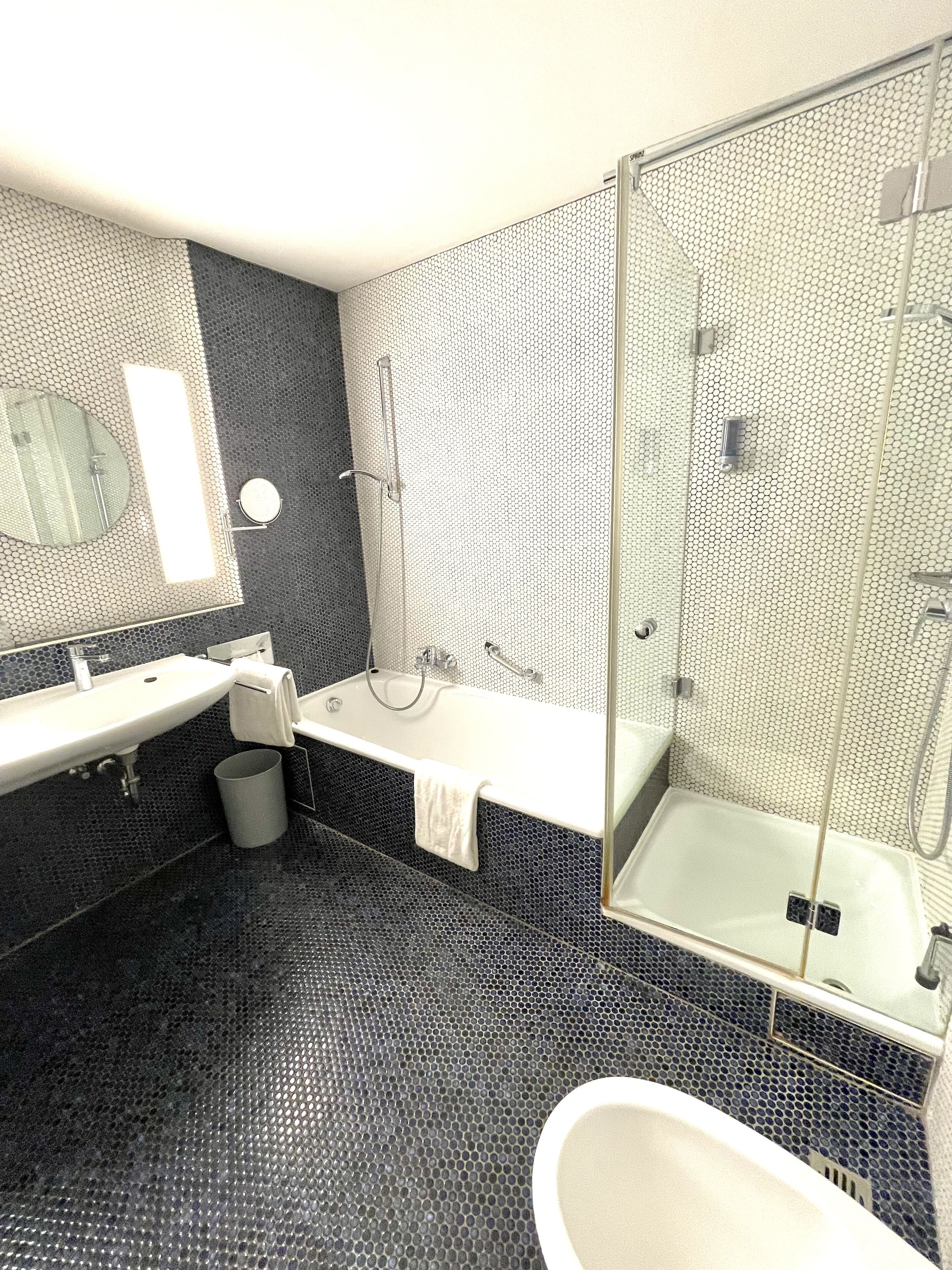 double or twin room, courtyard view | bathroom | shower, hair dryer, towels