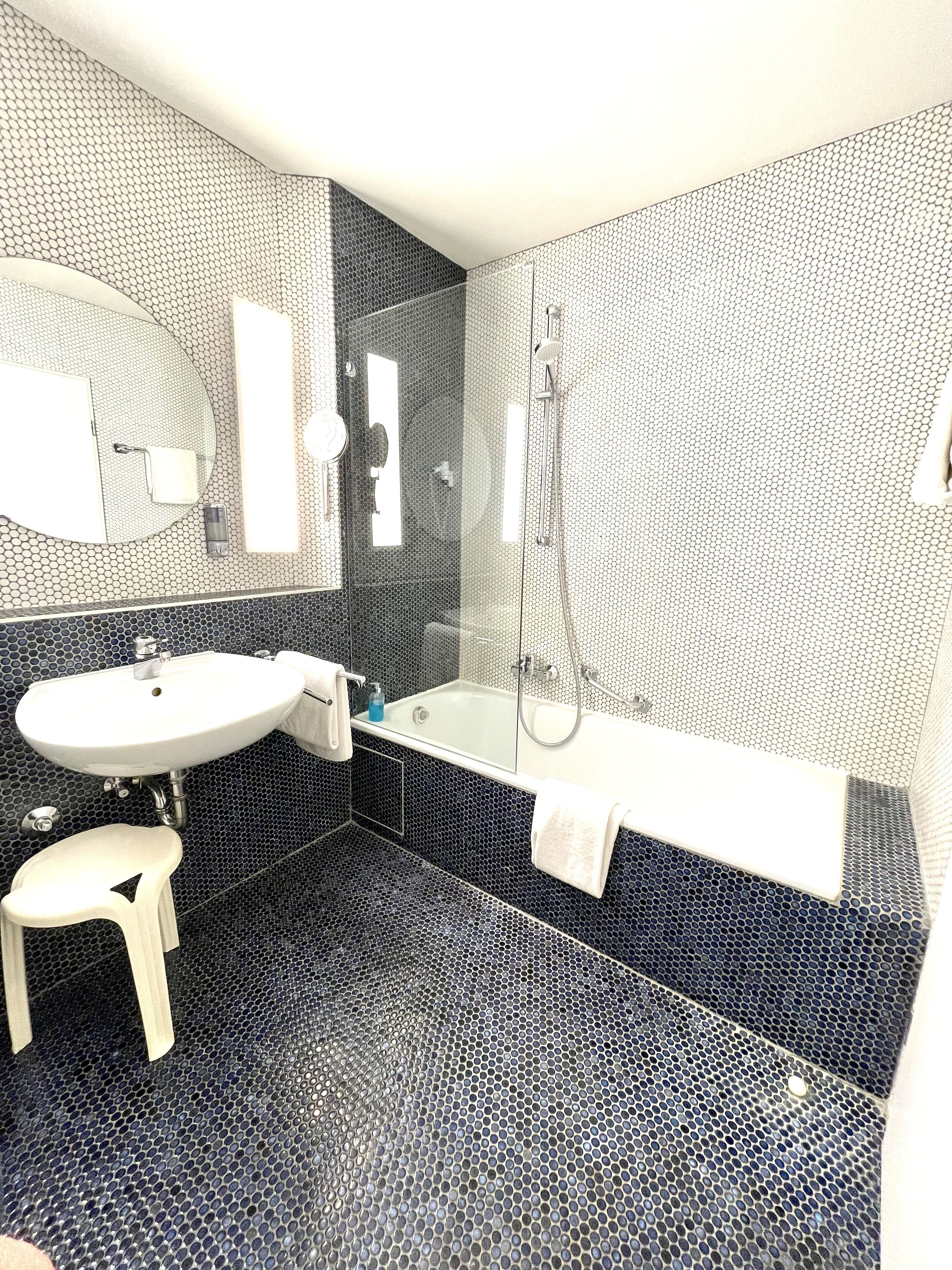 single room, courtyard view | bathroom | shower, hair dryer, towels