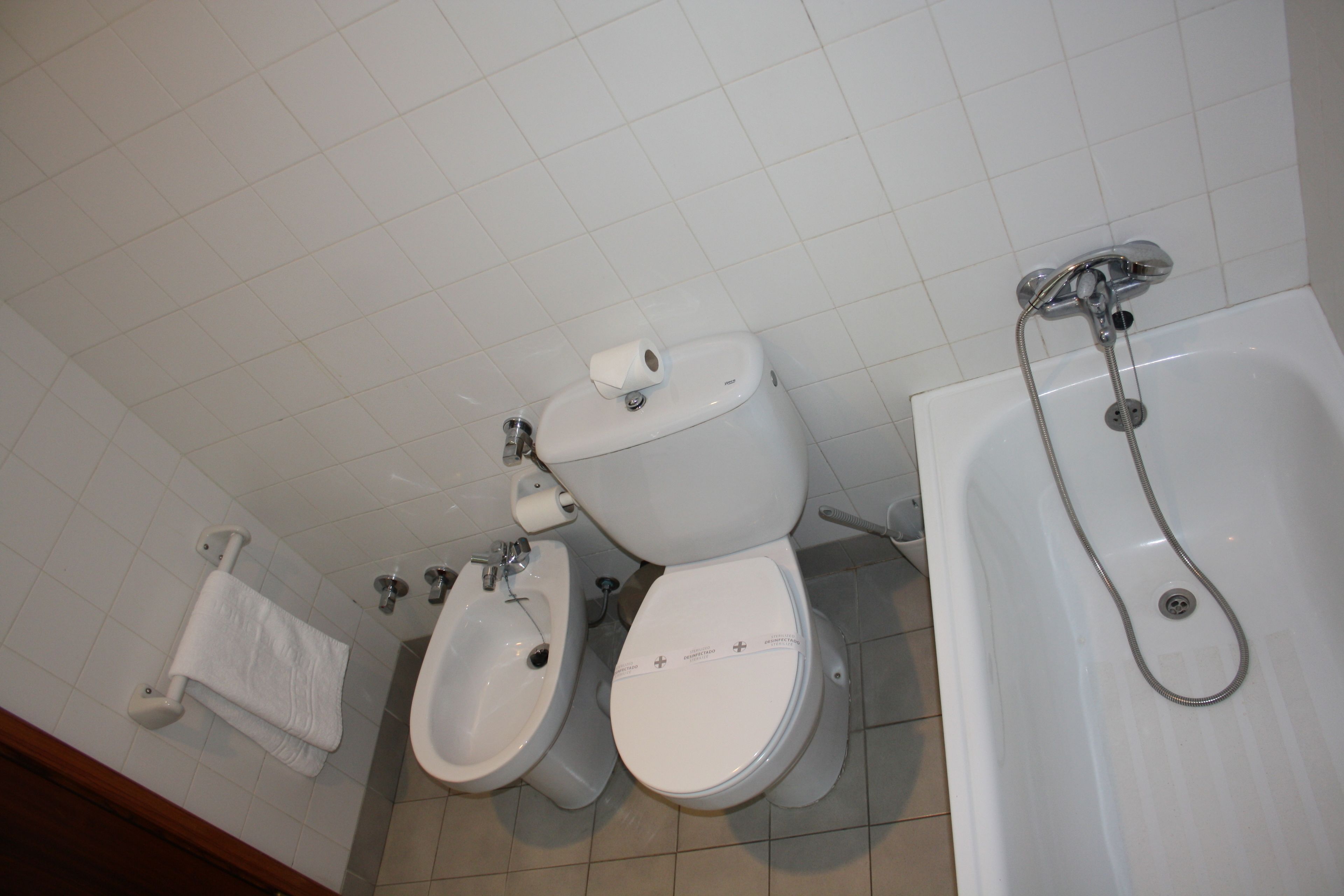 Combined shower/tub, free toiletries, hair dryer, bidet