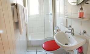Basic Double Room | Bathroom | Shower, hair dryer, towels, soap - Adventure Guesthouse (Unterseen)