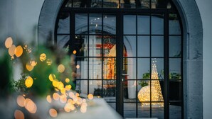 A building entrance with a glass door and a metal gate. - Hotel PURS (Andernach)