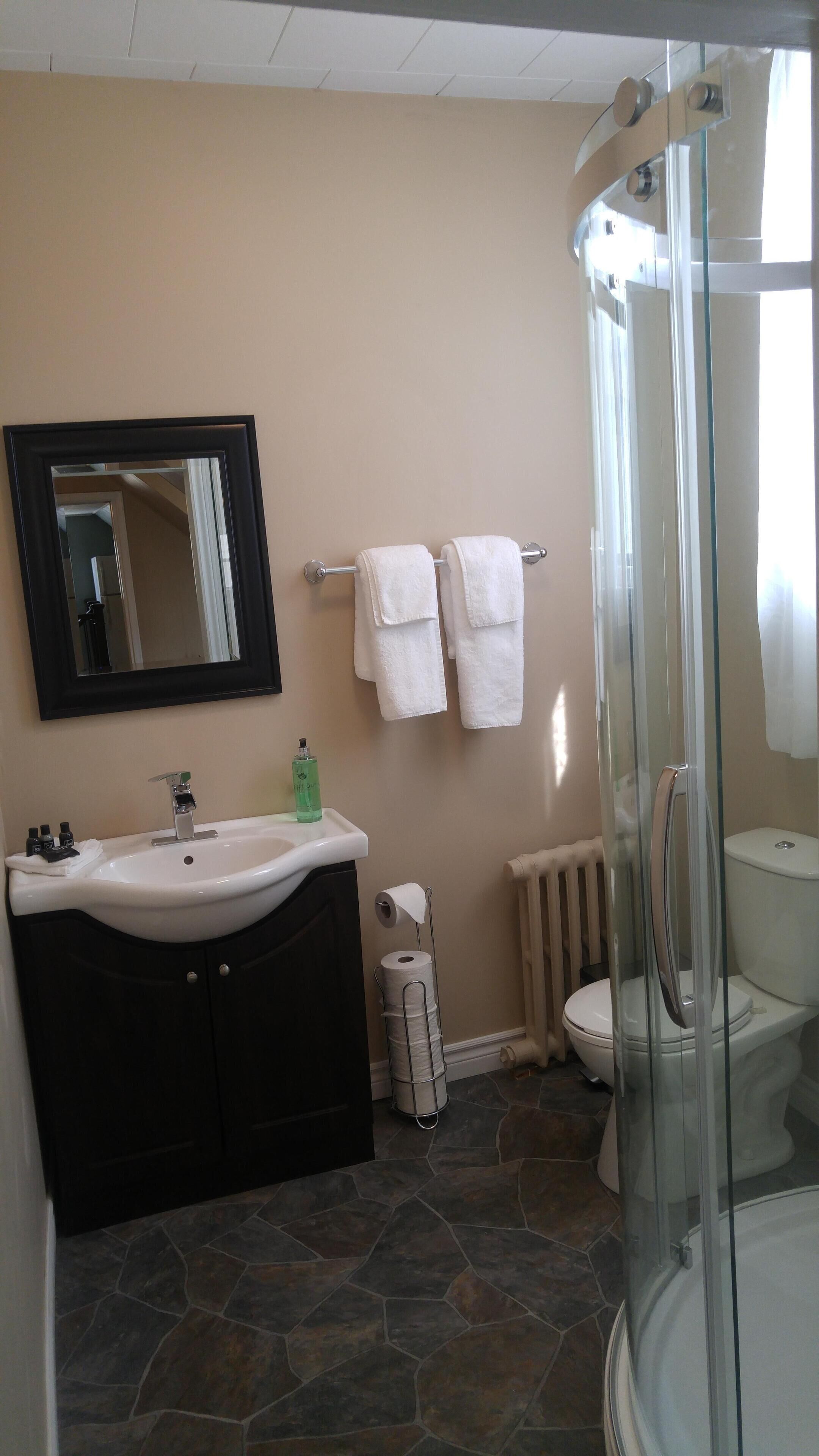 Bathroom with a great full modern stand-up shower