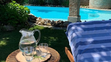 Outdoor pool, sun loungers