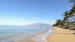 A beach with clear water, a sandy shore, and palm trees. - Aloha Villas 3, Oceanfront Townhouse, Steps to The (Kihei)