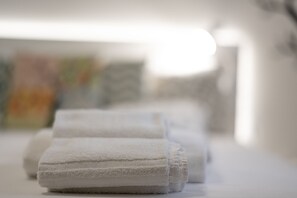 Séchoir à cheveux, serviettes fournies, savon, shampooing
