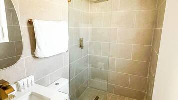 Shower, free toiletries, hair dryer, towels