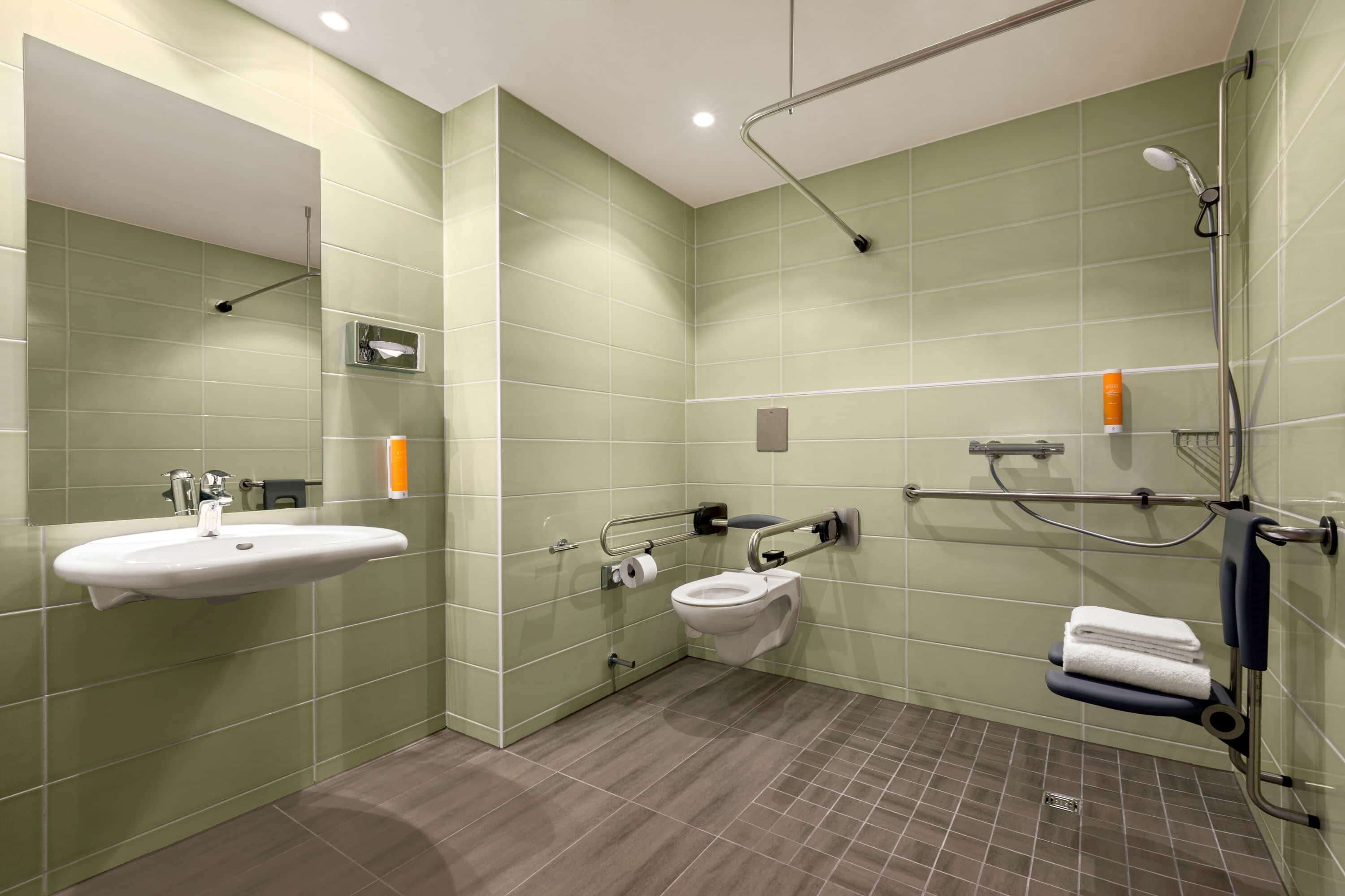 standard room (barrier free) | bathroom | shower, hair dryer, towels