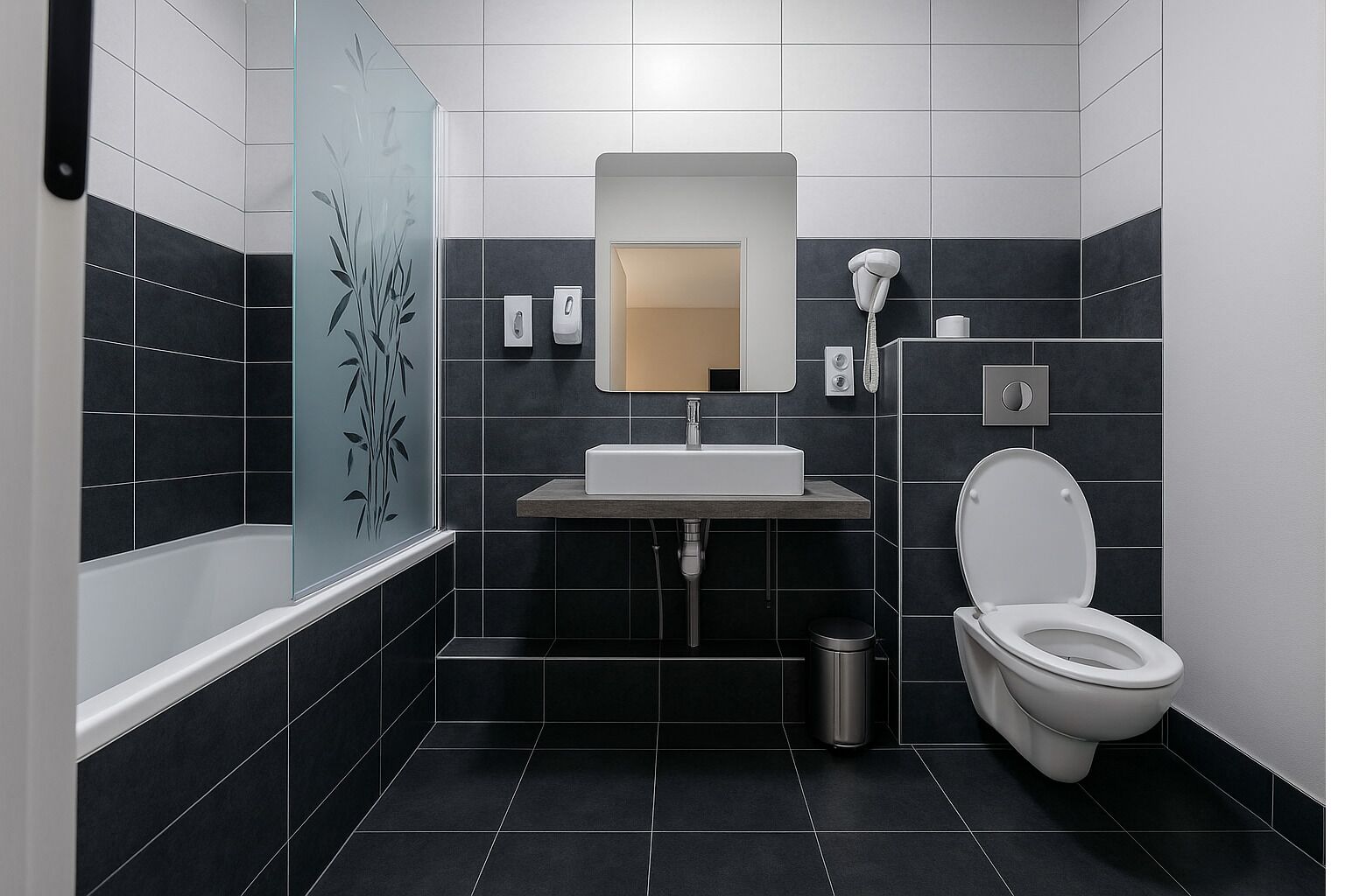 combined shower/bathtub, deep-soaking bathtub, free toiletries