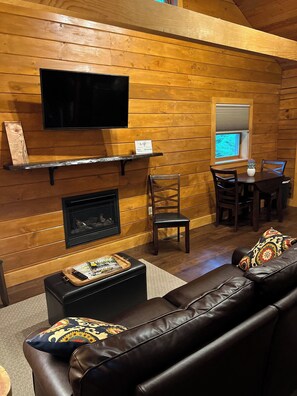 TV, fireplace, DVD player, stereo - Almost Heaven 1BR Cabin: Romantic Retreat with Hot Tub (Hico)