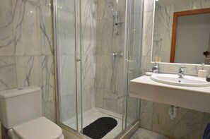 Shower, hair dryer, bidet, towels