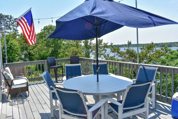 Outdoor dining - Amazing pond views and unforgettable sunsets from all levels! (Dennis Port)