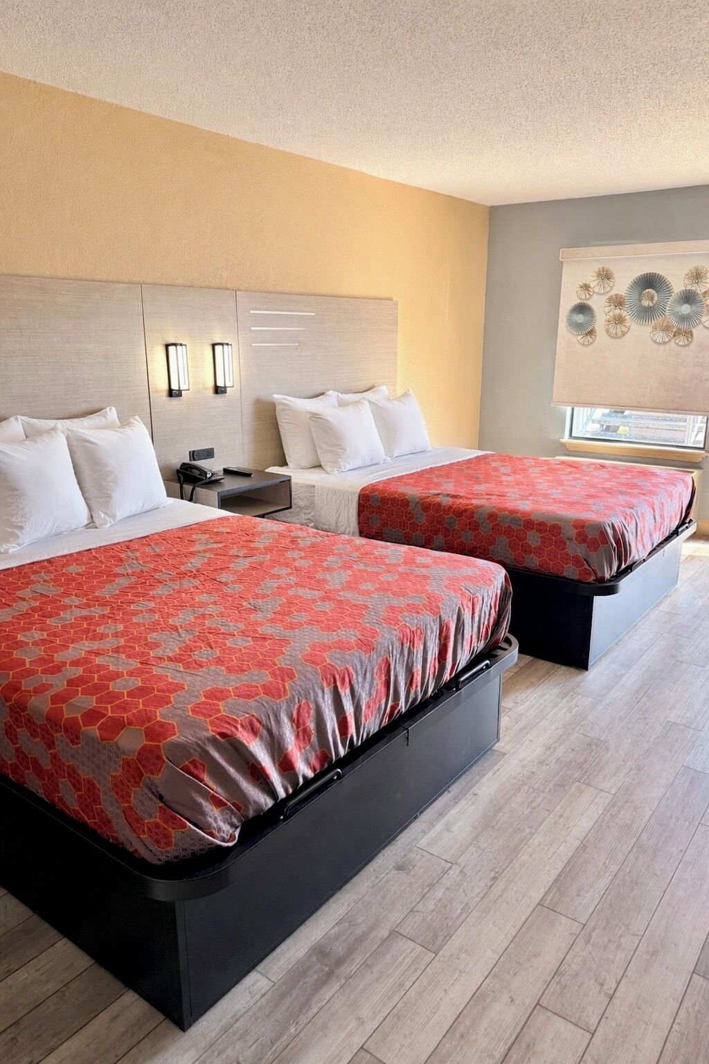 Desk, laptop workspace, blackout drapes, soundproofing