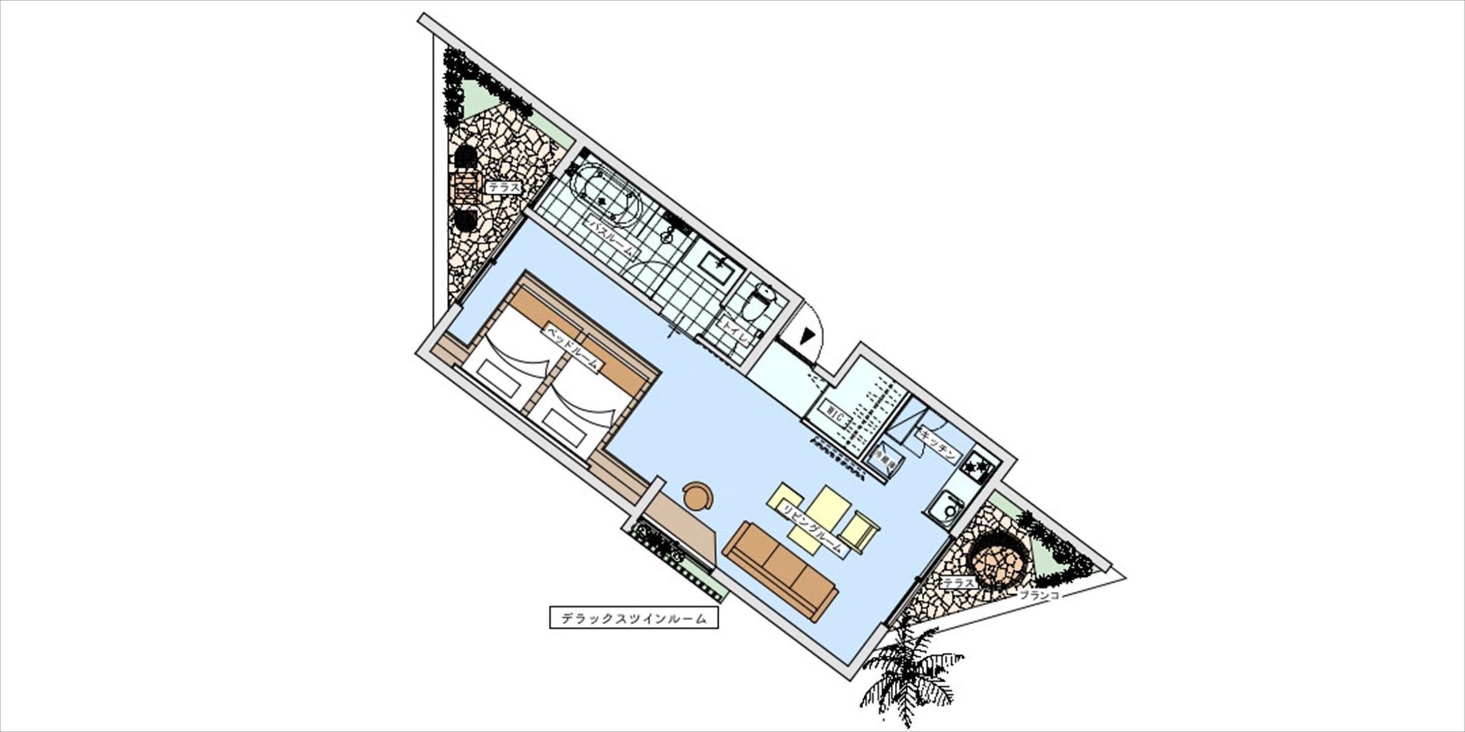 Ein Grundriss eines Hotels mit Poolbereich, Essbereich und Wohnzimmer.