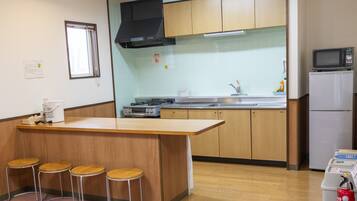 Fridge, microwave, electric kettle, rice cooker