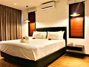 Pillowtop beds, desk, blackout drapes, soundproofing