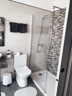 Secadora de cabello, toallas, papel de baño 