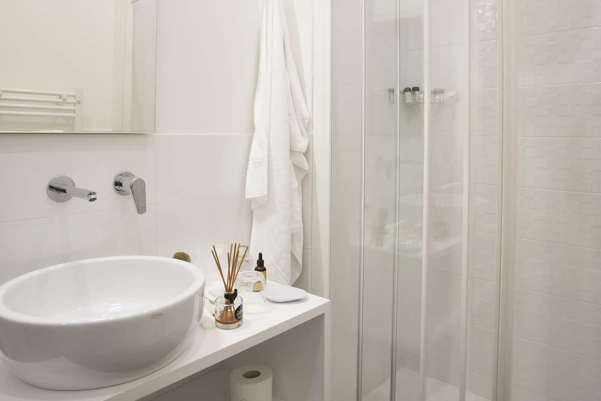 standard double room | bathroom | shower, free toiletries, hair dryer, bidet