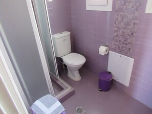 Estudio, vista al mar | Baño | Regadera, regadera tipo lluvia, amenidades de baño gratuitas