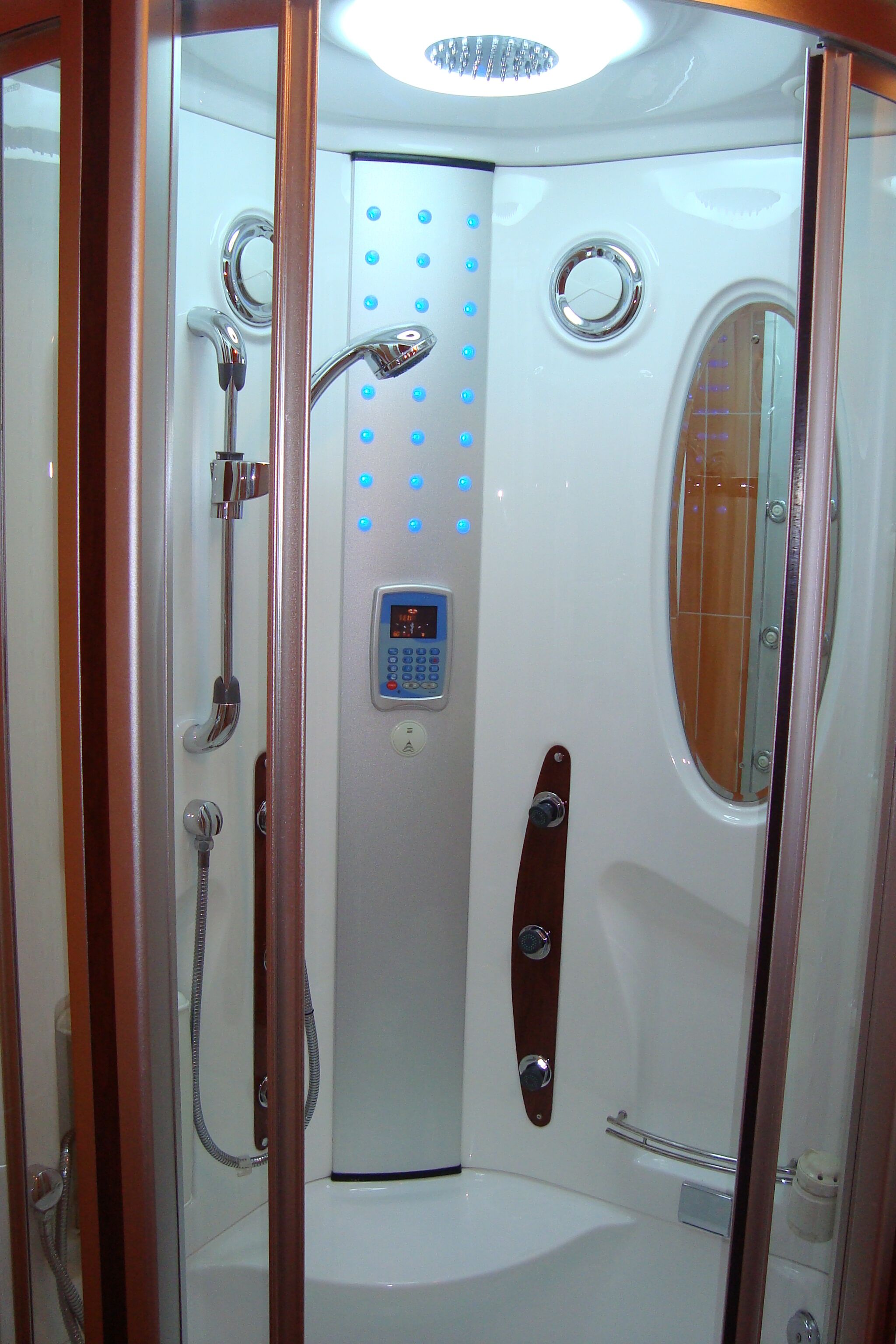 shower, rainfall showerhead, hair dryer, slippers