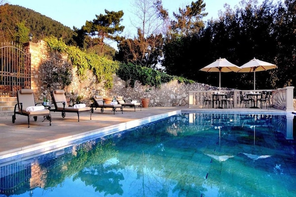 Outdoor pool, open 10:00 AM to 6:30 PM, pool umbrellas, pool loungers