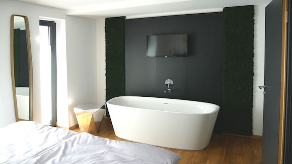 Leilighet – design, 1 soverom, balkong, elveutsikt | Sengetøy av topp kvalitet, blendingsgardiner og wi-fi (inkludert)