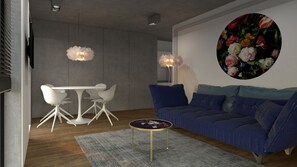 Appartamento Design, vista fiume (2) | Area soggiorno | TV a schermo piatto