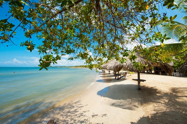 On the beach, white sand, beach bar