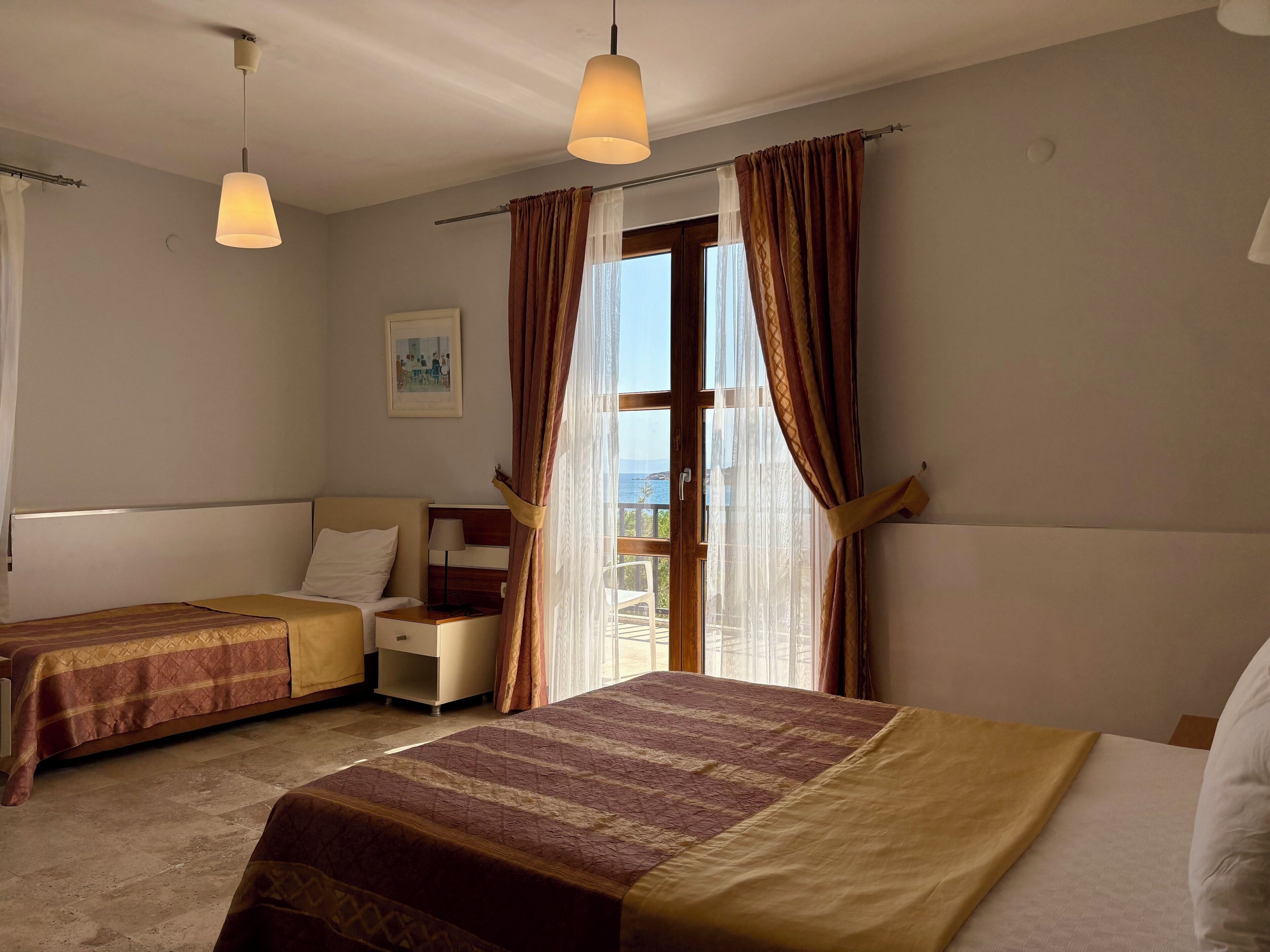 minibar, desk, laptop workspace, blackout curtains